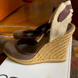 Brown and tan heel wedges